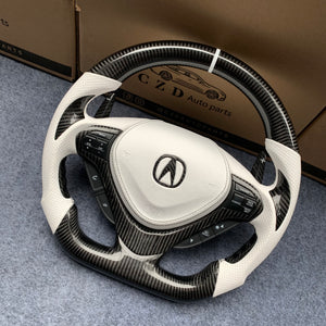 czd auto parts carbon fiber steering wheel for Acura TSX 2009-2014 with white perforated leather