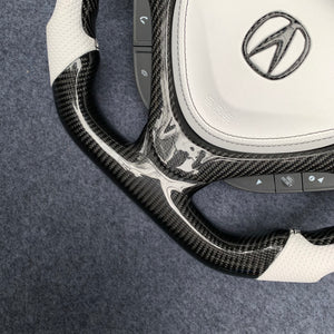 czd auto parts carbon fiber steering wheel for Acura TSX 2009-2014 with white perforated leather