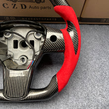 Load image into Gallery viewer, CZD auto parts for Tesla Model 3 2017-2020 carbon fiber steering wheel with red alcantara leather side