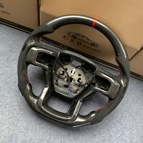 CZD Auto Parts carbon fiber steering wheel for Ford F-450 2017-2021 with red stripe