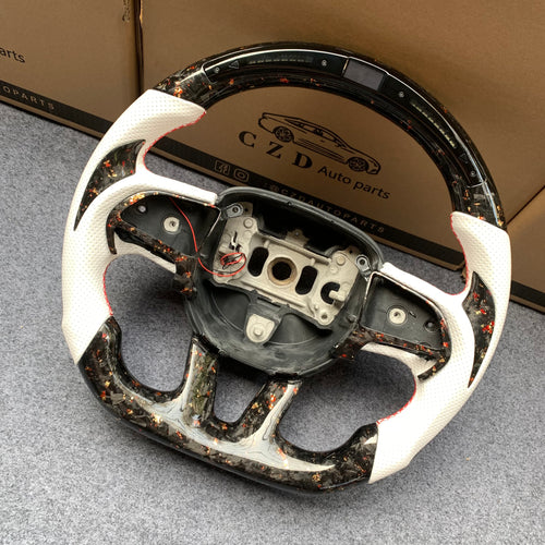 CZD Autoparts For Dodge SRT Challenger 2015-2021 carbon fiber steering wheel gloss forged carbon fiber with red golden flakes