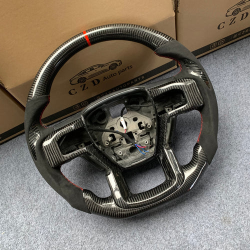 CZD Auto Parts carbon fiber steering wheel for Ford F-150 2015-2020 with red stripe