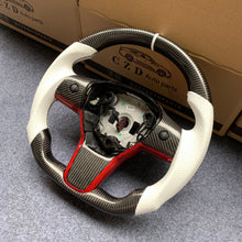 Load image into Gallery viewer, CZD auto parts for Tesla Model 3 2017-2020 carbon fiber steering wheel with red carbon fiber button trim