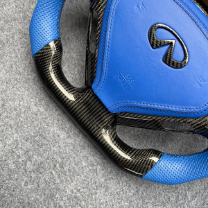 czd auto parts carbon fiber steering wheel for Infiniti G25 G35 G37 G37X 2007-2015 with blue airbag cover
