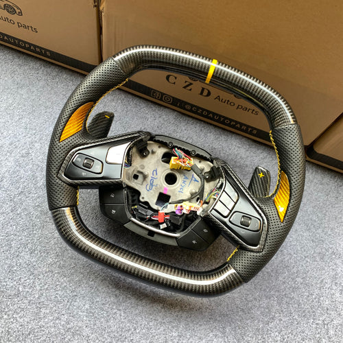 CZD auto parts carbon fiber steering wheel for Chevrolet Corvette C8 with yellow stitching