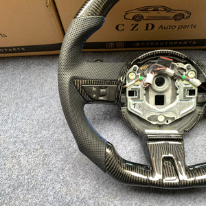 CZD auto parts carbon fiber steering wheel for camaro 2010-2011 with black perforated leather and blue stitching