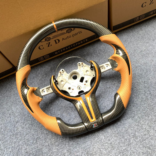 CZD Autoparts For BMW X5M X4 carbon fiber steering wheel inner trim in gloss yellow