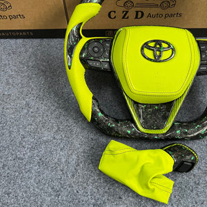 czd auto parts carbon fiber steering wheel for Toyota Avalon 2018-2022 with green airbag cover