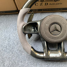 Load image into Gallery viewer, CZD auto parts for Mercedes Benz AMG A35 W177 GT C190 C43 W205 C63S W205 CLA35 C118 2019-2021 carbon fiber steering wheel with gray alcantarra leather