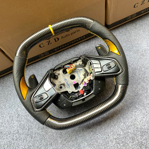 CZD auto parts carbon fiber steering wheel for Chevrolet Corvette C8 with yellow sign paddle shifters