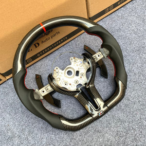 CZD Autoparts For BMW f series M1 M2 M3 M4 carbon fiber steering wheel gloss black carbon fiber paddle shifters with red +/- signs