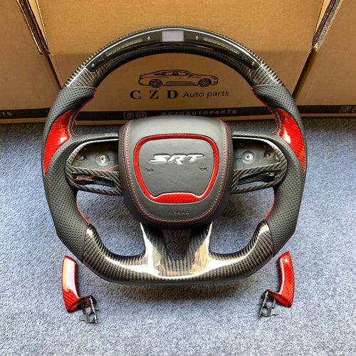 CZD Autoparts for Dodge Charger 2015-2021 carbon carbon fiber steering wheel round top and flat bottom