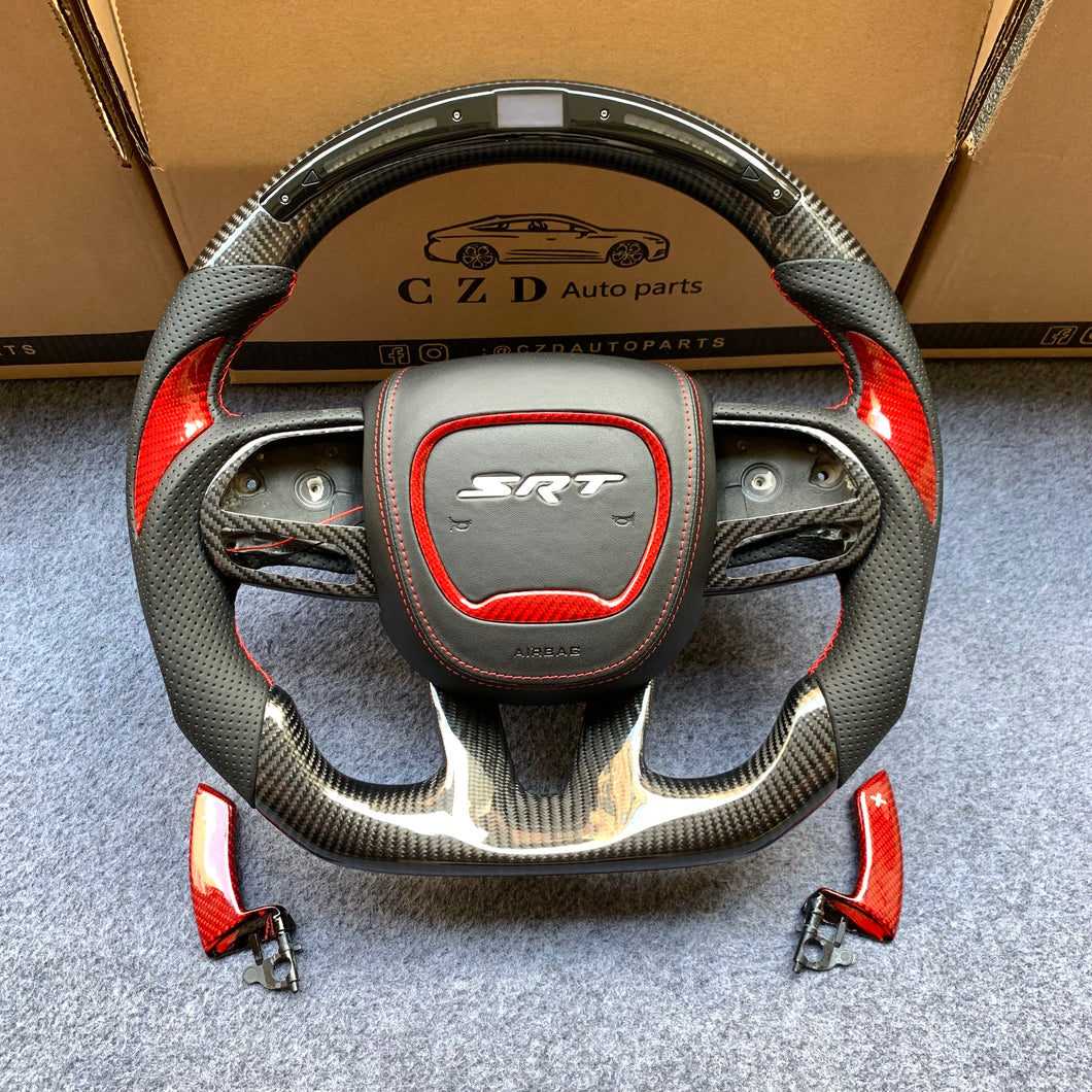 CZD Autoparts for Dodge Charger 2015-2021 carbon carbon fiber steering wheel round top and flat bottom