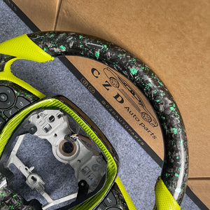czd auto parts carbon fiber steering wheel for Toyota 8th gen Camry se xse le xle 2018-2022 with green perforated leather