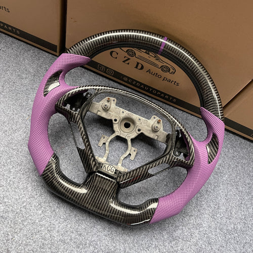CZD autoparts for Infiniti G25 G35 G37 G37X 2007-2015 carbon fiber steering wheel with purple perforated leather side