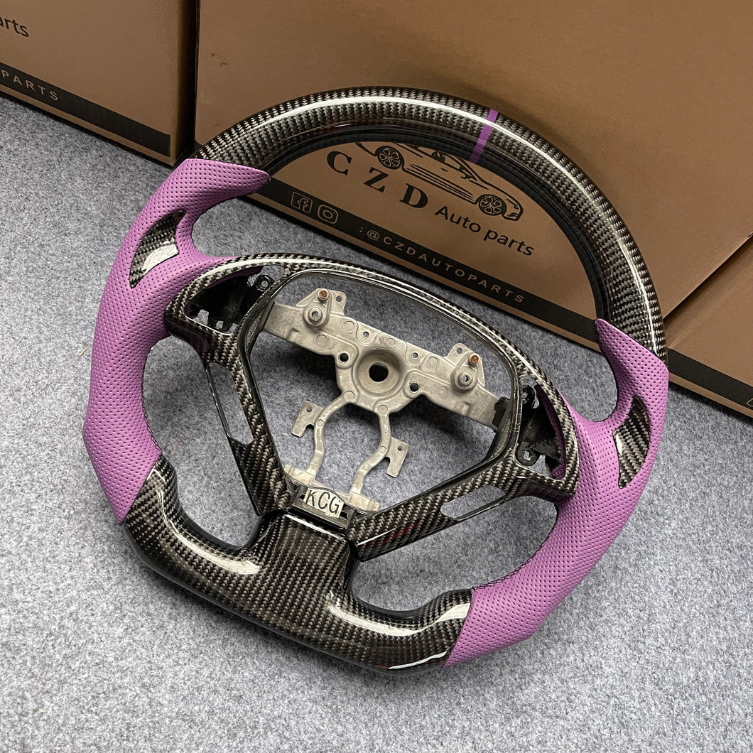 CZD autoparts for Infiniti G25 G35 G37 G37X 2007-2015 carbon fiber steering wheel with purple perforated leather side
