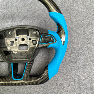 CZD Autoparts For Ford Focus RS ST 2015-2018 carbon fiber steering wheel blue perforated leather sides