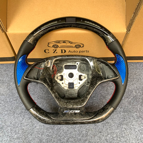 CZD autoparts for Chevrolet Corvette C7 2014-2019 carbon fiber steering wheel with gloss blue thumb grips