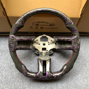CZD Autoparts For Ford Mustang 2009-2014 carbon fiber steering wheel gloss forged carbon fiber with purple flakes top&bottom