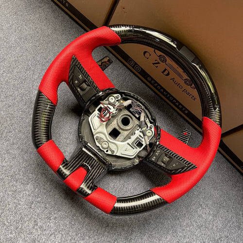 CZD auto parts carbon fiber steering wheel for camaro 2010-2011 with red perforated leather and black stitching