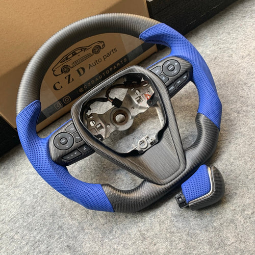 CZD Autoparts for Toyota 8th gen Camry se xse le xle 2018-2022  carbon fiber steering wheel blue perorated leather sides