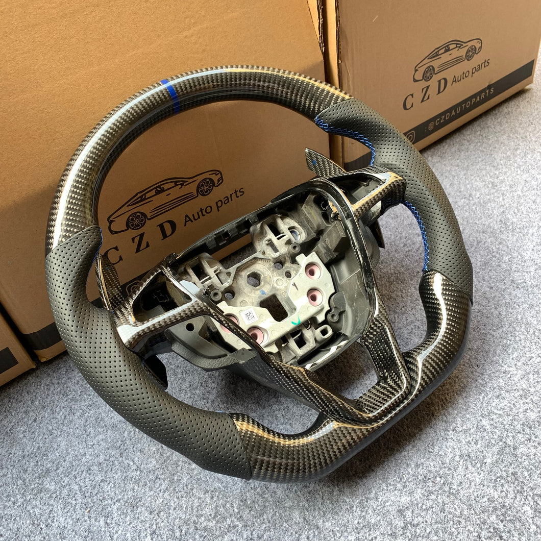 CZD Autoparts for Ford  Edge SE ST AWD/ Fusion/ Mondeo MK5/ Galaxy/ S-Max 2013-2020 carbon fiber steering wheel with gloss black carbon fiber paddles shifter