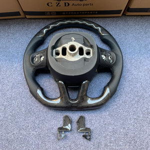 CZD auto parts For Dodge (SRT) Challenger 2015-2021 carbon fiber steering wheel with white embroidery on the airbag cover