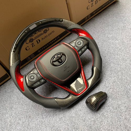 czd auto parts carbon fiber steering wheel for Toyota Avalon 2018-2022 with red carbon fiber thumbgrips