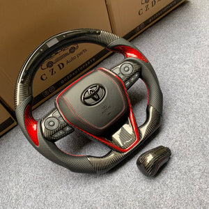 czd auto parts carbon fiber steering wheel for Toyota Avalon 2018-2022 with red carbon fiber thumbgrips