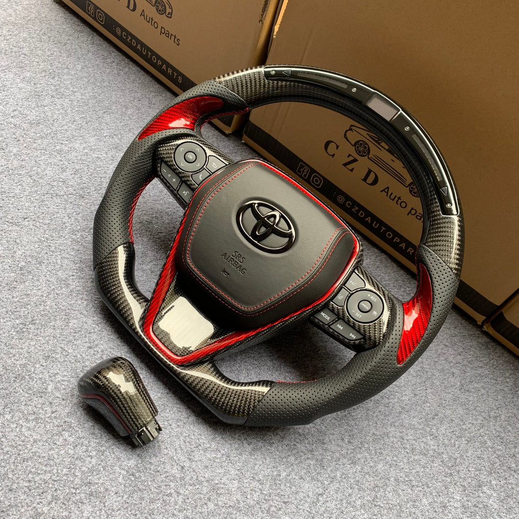 czd auto parts carbon fiber steering wheel for Toyota Avalon 2018-2022 with gloss red ring