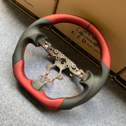 CZD autoparts for Nissan 7th gen Maxima 2009-2014 carbon fiber steering wheel  with red smooth leather top & bottom