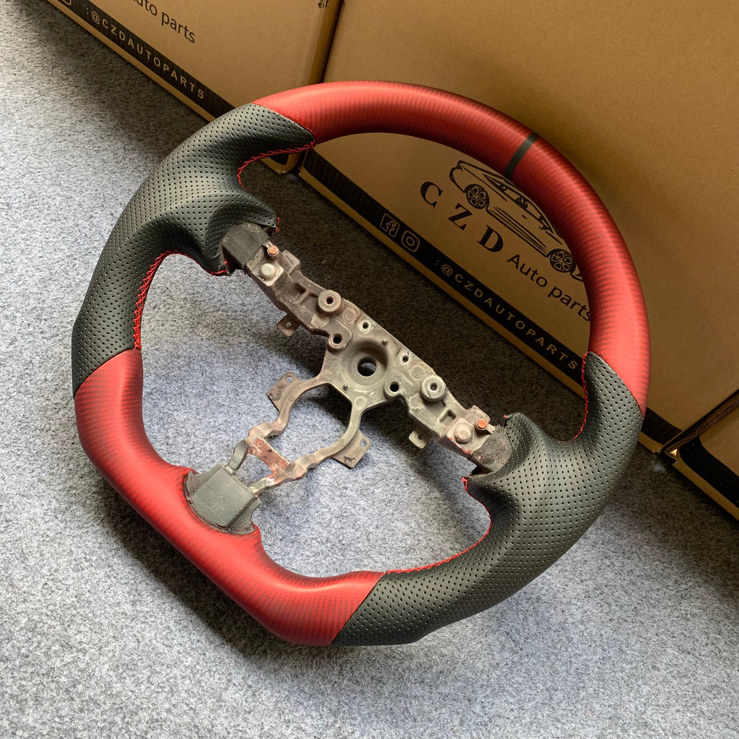 CZD autoparts for Nissan 7th gen Maxima 2009-2014 carbon fiber steering wheel  with red smooth leather top & bottom