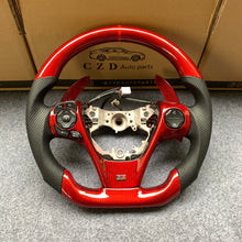 Load image into Gallery viewer, CZD For 2013/2014/2015/2016/2017 7th Toyota Gamry carbon fiber steering wheel with gloss red carbon fiber paddle shifters with black +/- signs