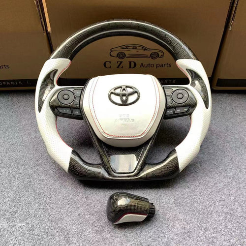 Toyota Avalon 2018-2022 carbon fiber steering wheel with white perfortaed leather  from czd auto parts