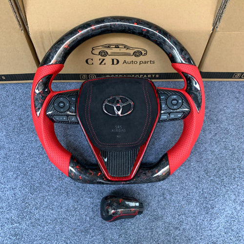 Toyota Avalon 2019-2022 carbon fiber steering wheel with forged carbon fiber with red flakes from czd auto parts
