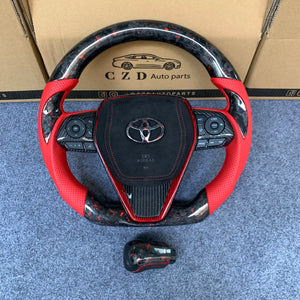 Toyota Avalon 2019-2022 carbon fiber steering wheel with forged carbon fiber with red flakes from czd auto parts