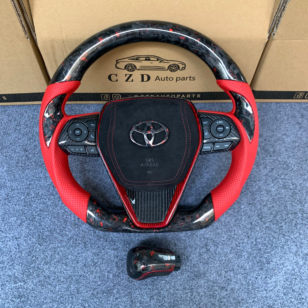 Toyota Avalon 2019-2022 carbon fiber steering wheel with forged carbon fiber with red flakes from czd auto parts