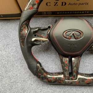 czd auto parts carbon fiber steering wheel for Infiniti Q60 2016-2018 with red flakes forged carbon fiber