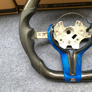 CZD Autoparts For BMW X5M X4 carbon fiber steering wheel outer trim in gloss blue carbon fiber