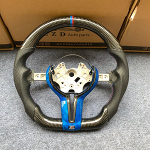 CZD Autoparts For BMW X5M X4 carbon fiber steering wheel outer trim in gloss blue carbon fiber