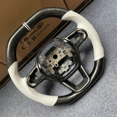 czd auto parts carbon fiber steering wheel for Honda 11th gen Civic XI 2021-2022 with white perforated leather and black stitching