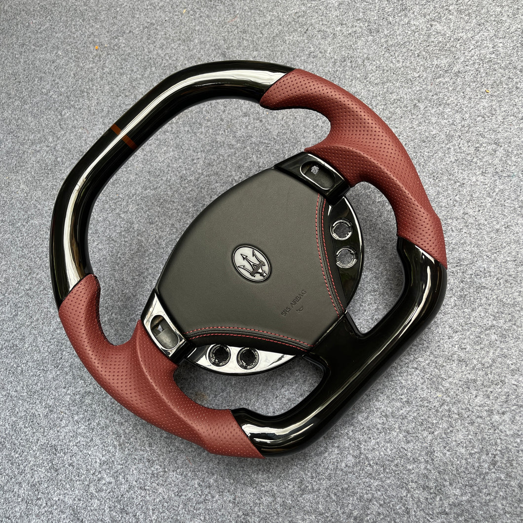 CZD auto parts carbon fiber steering wheel for Maserati Quattroporte 2005-2020 with brown perforated leather