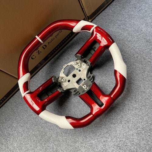 CZD auto parts carbon fiber steering wheel for Ford Mustang Shelby GT500 2010-2014 with white stripe