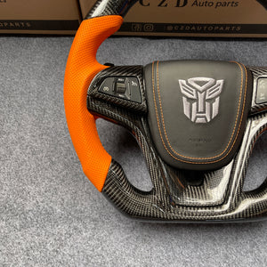 CZD auto parts carbon fiber steering wheel for Chevrolet 5th gen Camaro 2010-2015 with orange perforated leather