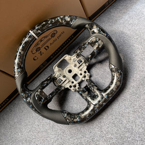 czd auto parts carbon fiber steering wheel for Ford Mustang 2018-2023 with blue and silver flakes forged carbon fiber