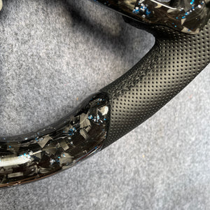 czd auto parts carbon fiber steering wheel for Ford Mustang 2018-2023 with blue and silver flakes forged carbon fiber