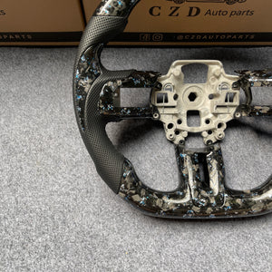 czd auto parts carbon fiber steering wheel for Ford Mustang 2018-2023 with blue and silver flakes forged carbon fiber
