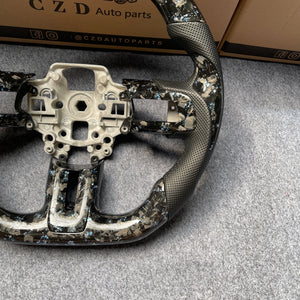 czd auto parts carbon fiber steering wheel for Ford Mustang 2018-2023 with blue and silver flakes forged carbon fiber