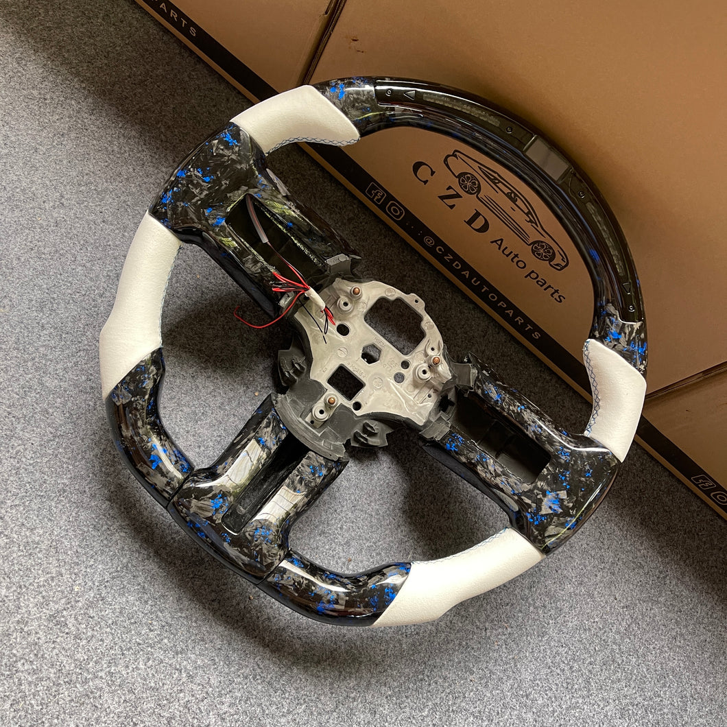 CZD auto parts carbon fiber steering wheel for Ford Mustang 2010-2014 with white perforated leather