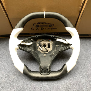 czd auto parts carbon fiber steering wheel for Tesla S with white stripe